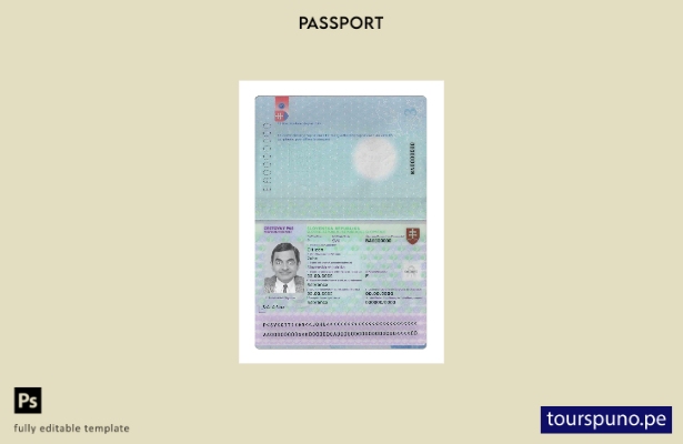 Plantilla de versión de pasaporte de Eslovaquia lista para imprimir